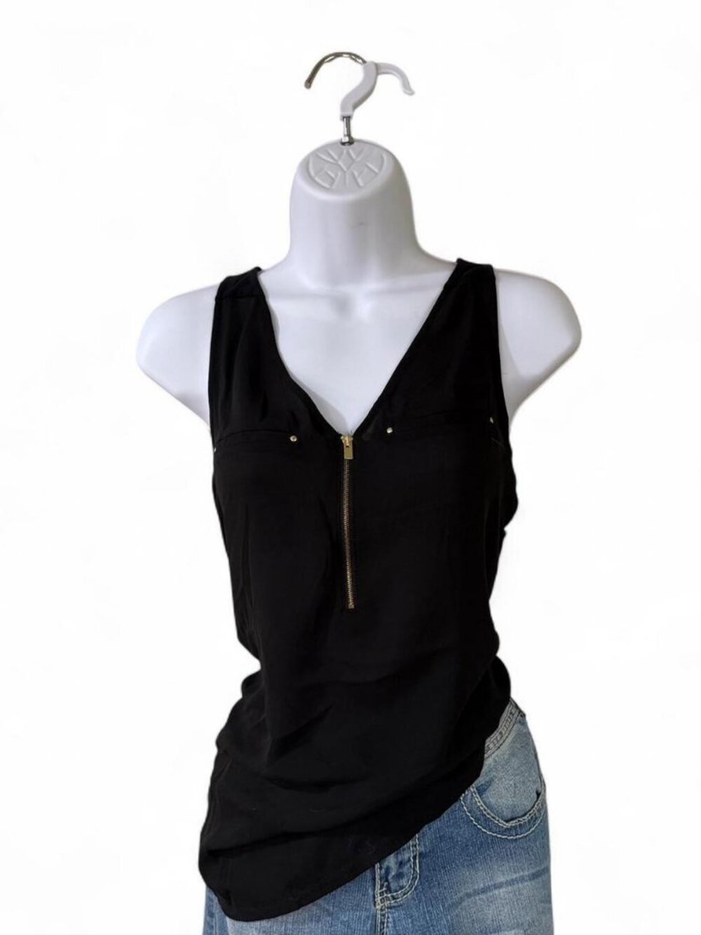Express Black Sleeveless Zip-Front Top Gold Zipper Size M